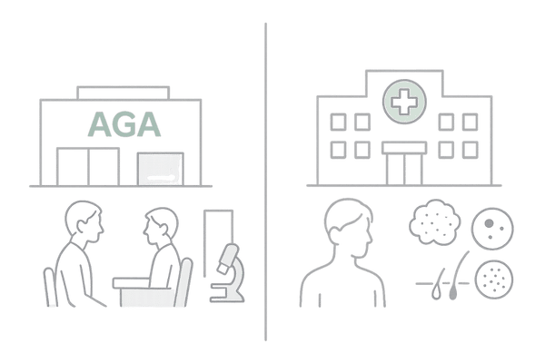 AGA専門病院と一般皮膚科の違いを比較したイラスト