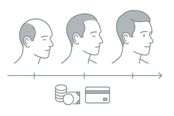 AGA発毛治療の期間と費用イメージ（長期通院とコストの目安）