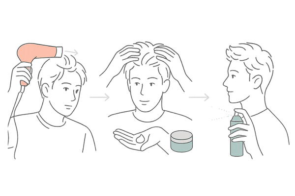 ドライヤーとワックスで薄毛をカバーするスタイリング手順イラスト