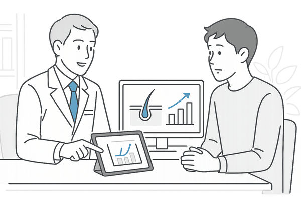 AGA専門医への相談と治療開始で前向きさを取り戻す男性のイラスト