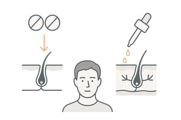 AGA治療薬の種類と作用イメージ(フィナステリド・デュタステリド・ミノキシジル)