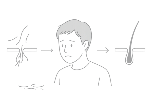 初期脱毛の経過と髪の入れ替わりを示すヘアサイクルイメージ