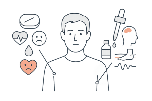 内服薬とミノキシジルの主な副作用を整理したアイコンイメージ