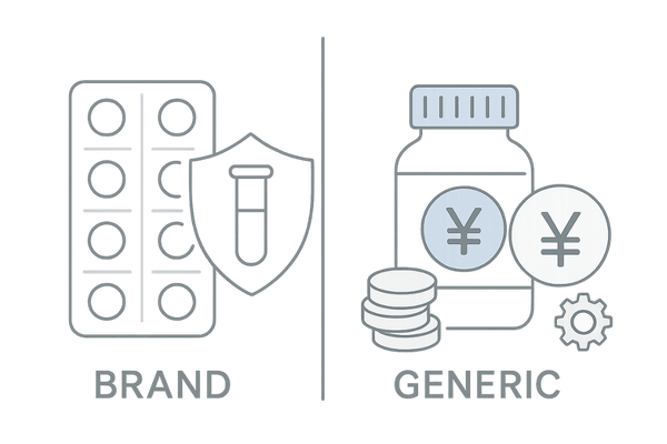 先発薬プロペシアとフィナステリドジェネリックの違いを比較するイラスト