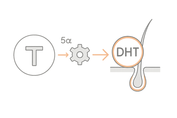 テストステロンからDHTへの変換と5αリダクターゼ・毛根への影響イメージ（AGA）