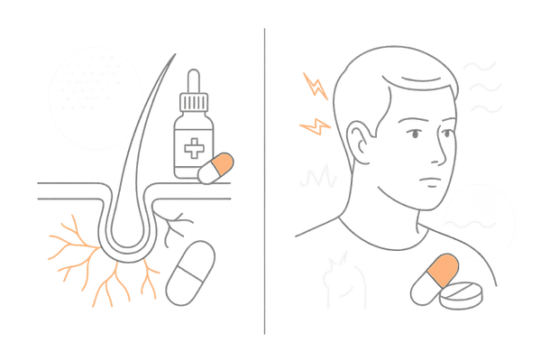 ミノキシジルとイブプロフェンの役割比較イメージ（血流改善と痛み・炎症への作用の違い）