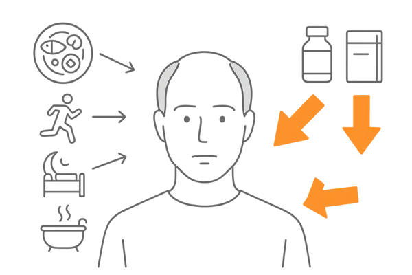 AGA治療薬と漢方薬・生活習慣改善を組み合わせた薄毛対策イメージ