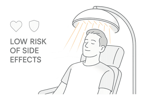 LED育毛治療で無痛の光照射を受ける男性のイメージイラスト