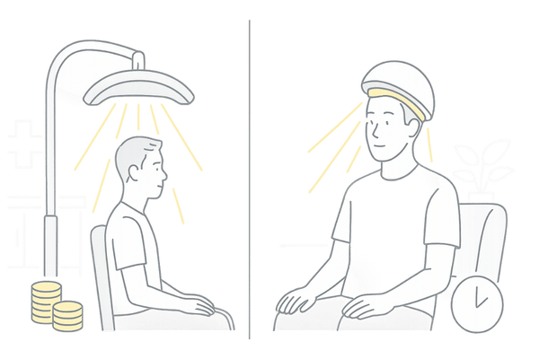 医療用LED機器と家庭用LED育毛機器の違いを比較したイメージイラスト