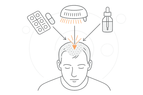 低出力レーザーと内服薬・ミノキシジル外用薬を併用するAGA治療イメージ