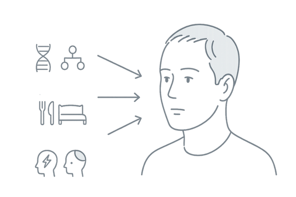 薄毛の主な原因(AGA・生活習慣・ストレス・他の脱毛症)を整理したイメージ図