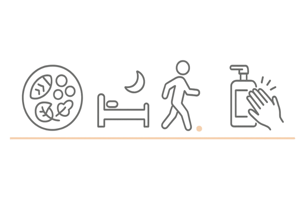 食事・睡眠・運動・ヘアケアによる男性型脱毛症(AGA)予防イメージ