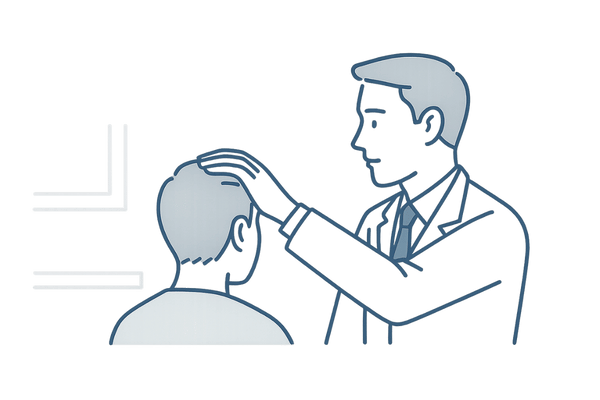 薄毛外来で行われる診察の流れを示すシンプルな医療系イラスト