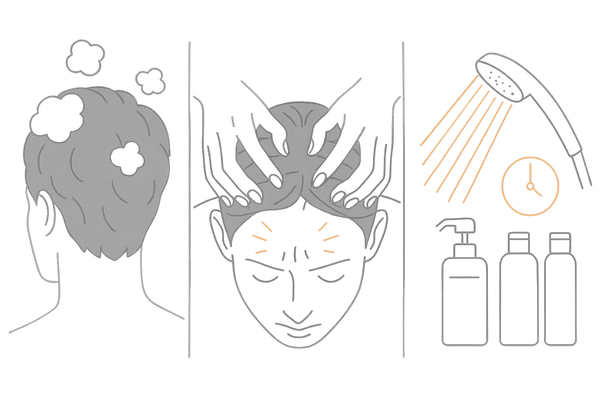 誤ったシャンプー方法で頭皮を傷める様子の図解