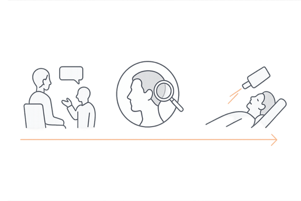 ミノキジェット施術の流れを3ステップで示したAGA治療イメージ