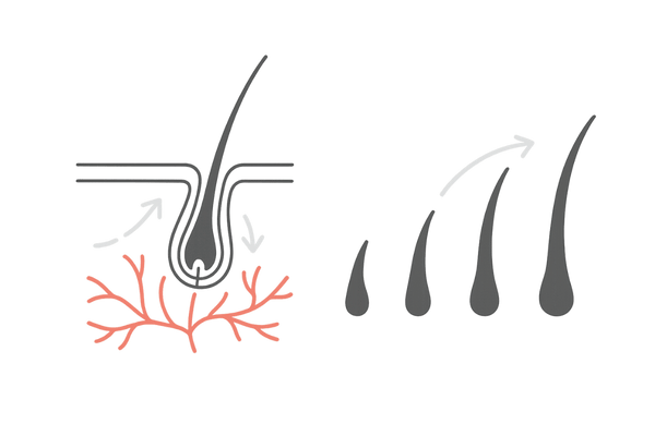 ミノキシジル1%が毛根とヘアサイクルに作用する仕組みのイメージ図