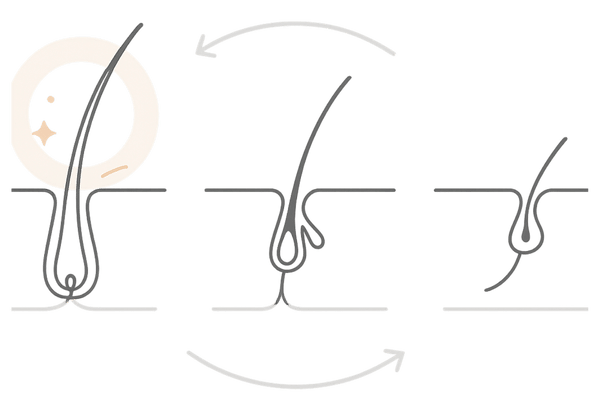 ヘアサイクルとミノキシジルの関係を示す毛周期イメージ図