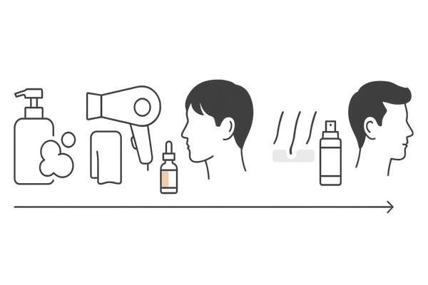 シャンプーから整髪までの中でミノキシジルを塗布する最適な順番を示す図解