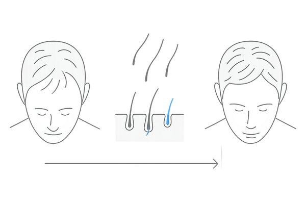 ミノキシジル使用初期に起こる初期脱毛とヘアサイクルの変化を説明するイメージ