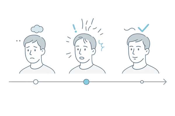 ミノキシジル治療中に起こりうる精神状態の変化と揺れを示すイメージ図