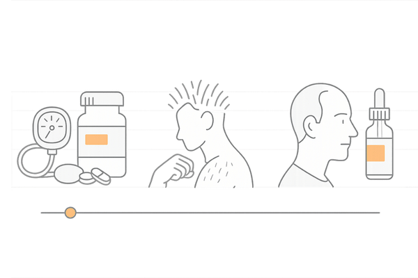 ミノキシジル開発の歴史とAGA治療への転用を示すイメージイラスト