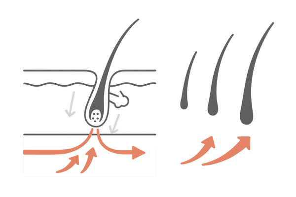 ミノキシジルが血流改善とヘアサイクル延長で発毛を促す仕組み図