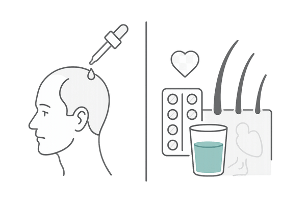 ミノキシジル外用薬と内服薬の特徴を対比したイメージ図