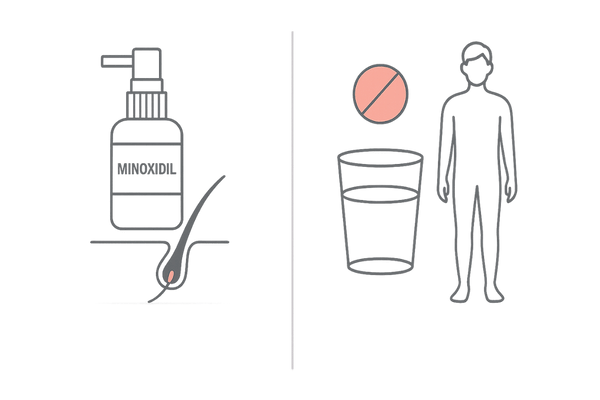 オンライン診療で処方されるミノキシジル外用薬と内服薬の違いイメージ