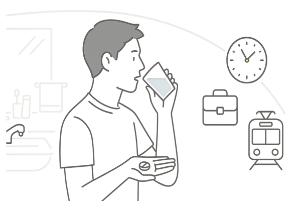 ミノタブを朝に服用するメリットと注意点を示す朝の服用イメージ図