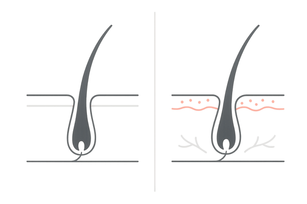 パーマ・カラーリング薬剤が頭皮バリアに与える影響と薄毛リスクのイメージ図