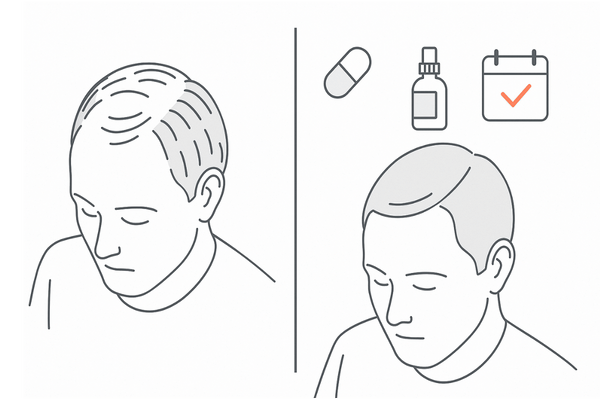 AGAの進行を遅らせる治療と放置した場合の違いを比較したイメージ図