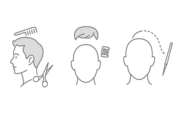 治らない薄毛に対するヘアスタイル・増毛・植毛など見た目の対処法イメージ