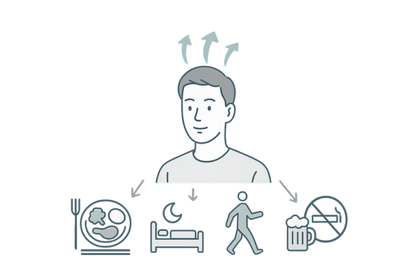 薄毛の進行を遅らせるための食事・睡眠・運動・禁煙など生活習慣改善イメージ