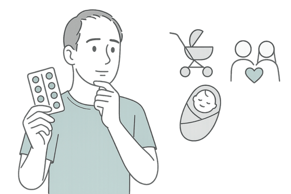 プロペシアの妊活への影響を心配する男性のイメージイラスト