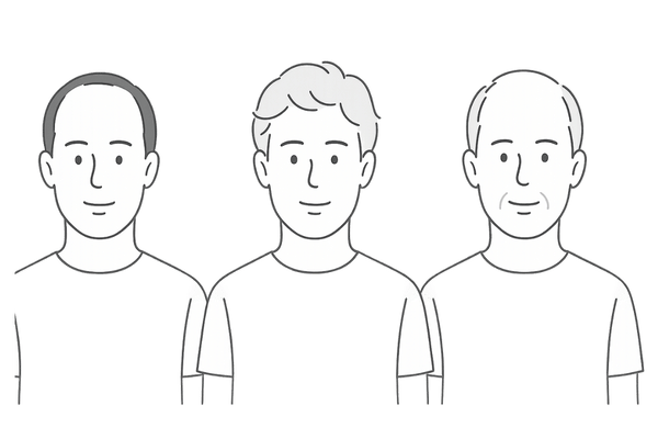 ハゲと白髪は同時に起こり得る例|男性の頭髪パターン比較イラスト