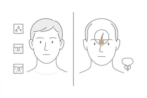 I型・II型5αリダクターゼの分布比較（頭皮と皮脂腺の違いを直感表示）