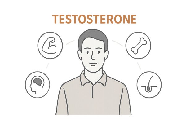 テストステロンの役割と低下で影響を受ける心身のイメージイラスト
