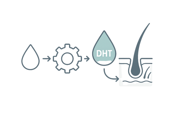 テストステロンからDHTへの変換とAGA悪化リスクを示すイメージイラスト