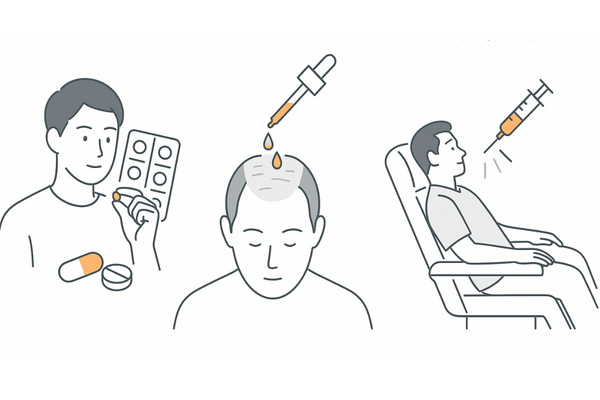 AGA治療の選択肢（内服薬・外用薬・注入治療）のイメージイラスト