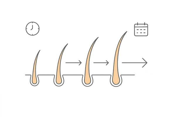リコピンがヘアサイクルを整え太く長い髪へ導く流れ（成長期イメージ図）