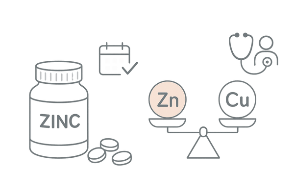 亜鉛サプリメントの適切な摂取量と銅とのバランスを意識したイラスト