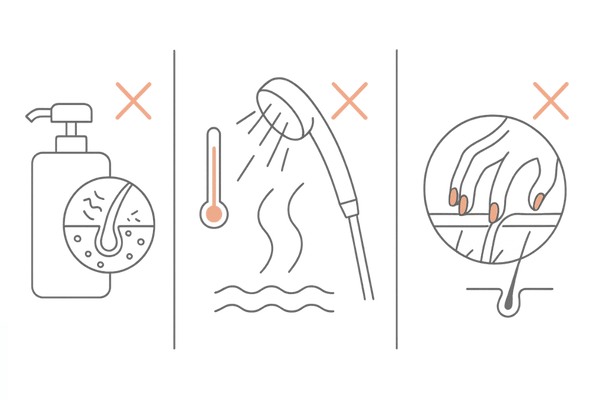 50代男性が避けたいNGな洗い方3つ|強洗浄・高温すすぎ・爪洗いの注意図
