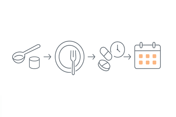 サプリ摂取の基本ルール｜目安量→食後→飲み合わせ→3〜6か月継続の4ステップ