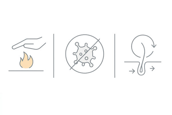 悩み別に働く有効成分イメージ（抗炎症・殺菌・血行サポートの3要素）