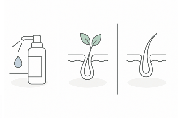 スカルプトニック・育毛剤・発毛剤の違いを一目で比較する3カラム図(男性向け・頭皮ケア)