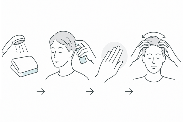 スカルプトニックの正しい使い方:洗髪→塗布→馴染ませ→マッサージの4ステップフロー図