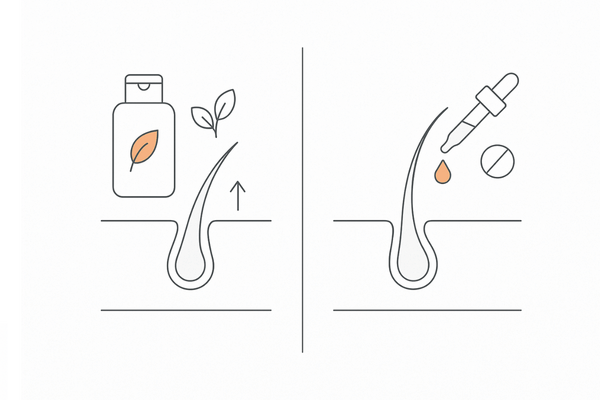 育毛シャンプーと発毛の違いが一目で分かる2カラム比較図（AGA記事用）