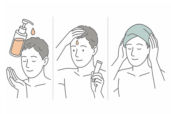 育毛オイル（スカルプオイル）の目的別使い方｜クレンジング・保湿・集中ケアの違いを示す図