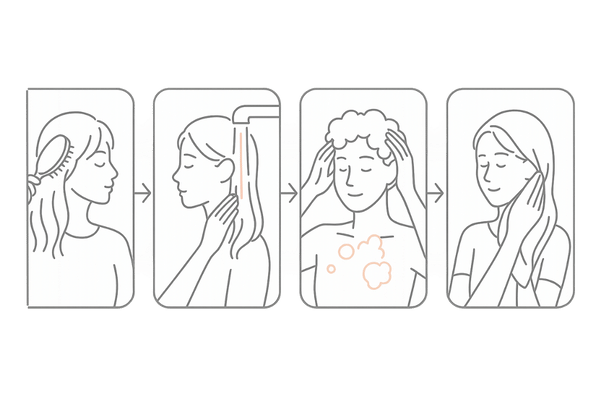 秋の抜け毛対策シャンプー|正しい4ステップ手順の図解(女性向け)