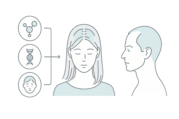 女性のAGA(FAGA)と男性AGAの違いを図解｜薄毛パターン比較（クリスマスツリー型を中心に）
